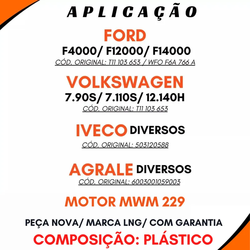 Tampa Óleo Motor Iveco 503120588 Vw T11 103 653 Ford T11103653