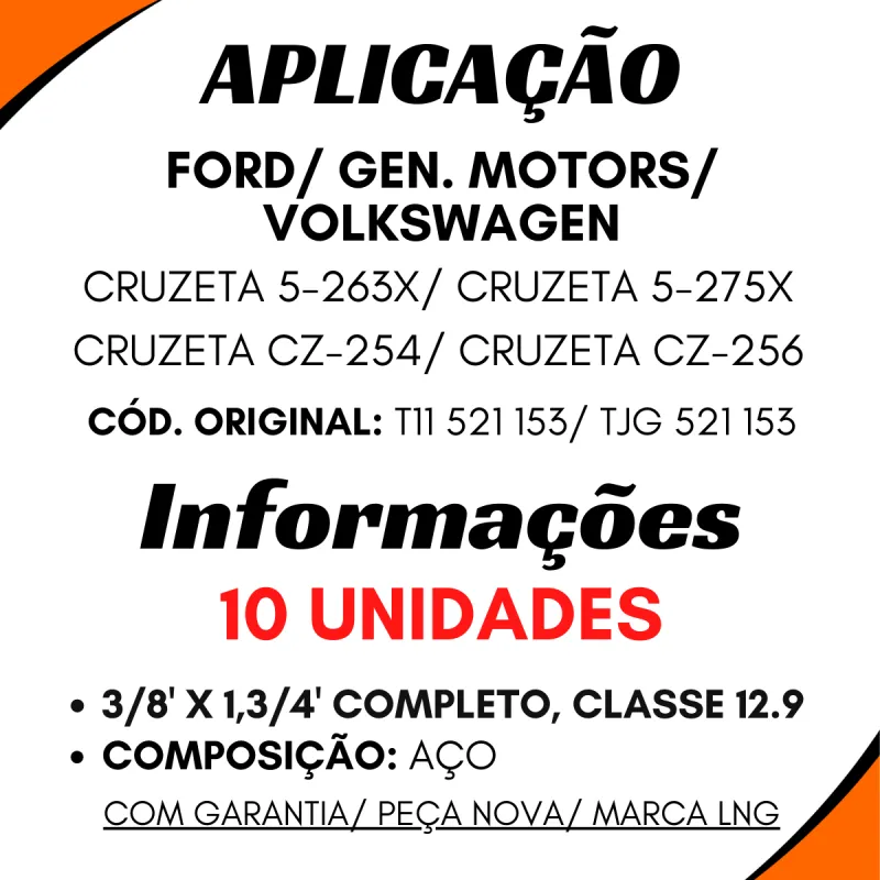 Kit 10 Parafusos Terminal Cardan Gm/ Ford/ Vw Aplic. Cruzeta Cz-254/
