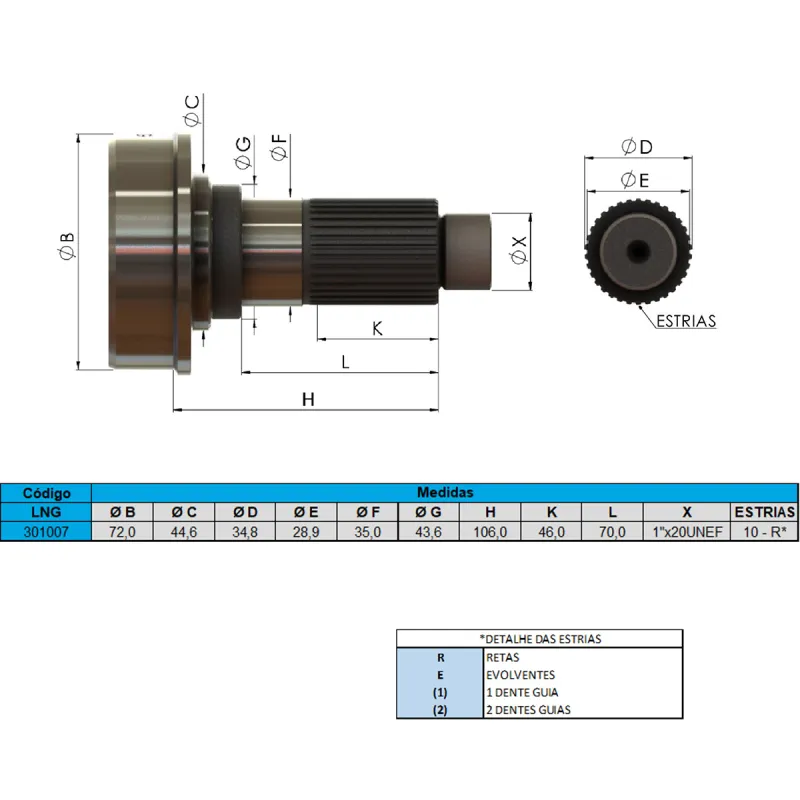 Ponteira Cardan (C/Rosca) Gm C68/ C78/ D68 / Ford F600/ F11000 - 10