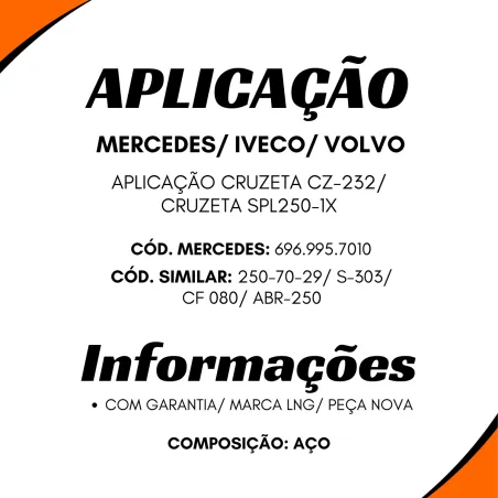 Abraçadeiras Terminal Cardan Iveco Mbb Volvo Cruzeta Spl250-1x