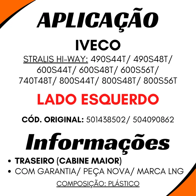 Paralama Cabine Esq. Traseiro Stralis Hi-Way 490s44t 490s48t 600s44t