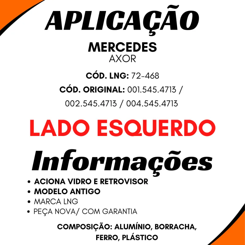 Interruptor Vidro Esq. Mercedes Axor (001.545.4713)