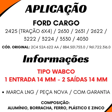 Válvula Freio Mão Ford Cargo 2425/ 2622/ 2630/ 2631/ 3222/ 3224/