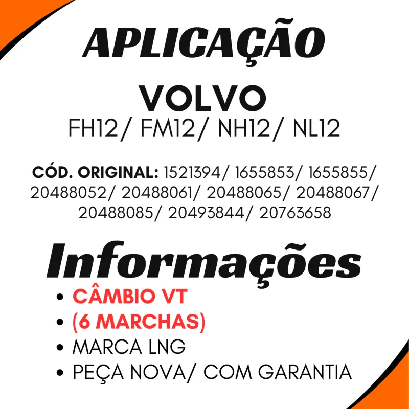 Manopla Alavanca Câmbio Volvo Fh 12/ Fm 12/ Nh 12/ Nl 12 (6 Marchas)