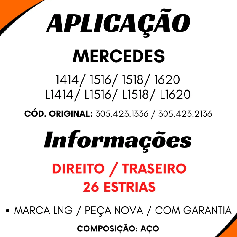 Eixo Expansores S Freio Ar Dir. Tras.  Mbb 1414/ 1516/ 1518/ 1620