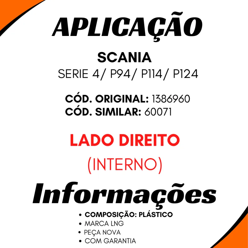 Defletor Lateral Dir.Int Scania Série 4/ P94/ P114/ P124