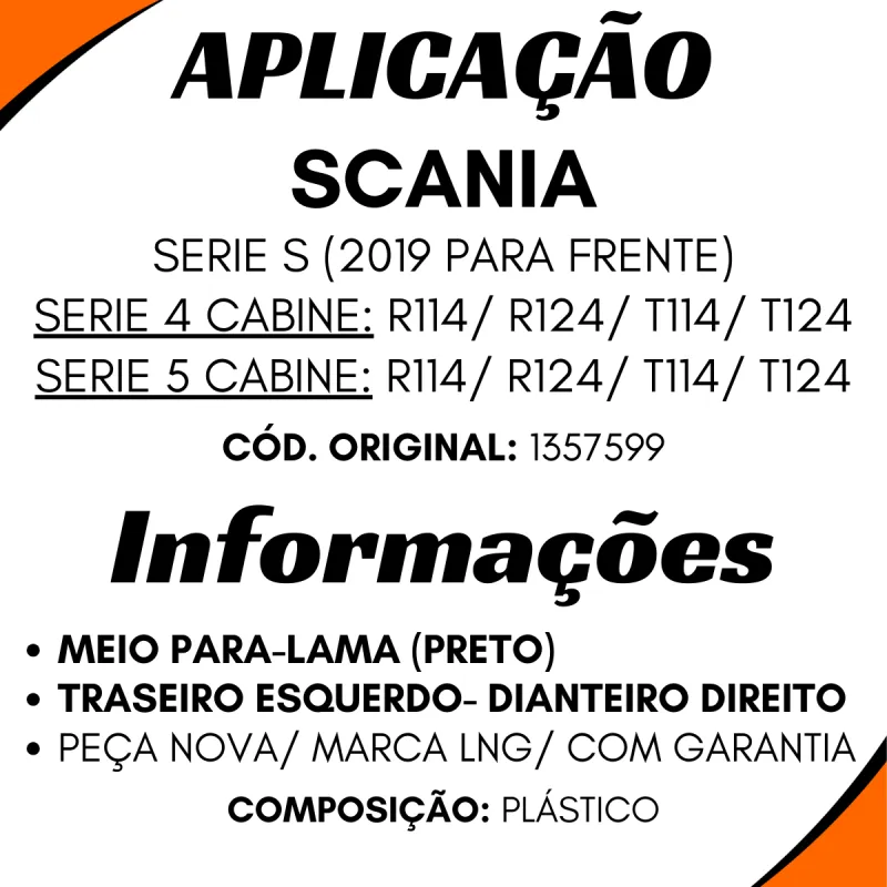 Paralama Traseiro Scania Série 4/ Série 5 T114/ R114/ T124/ R124