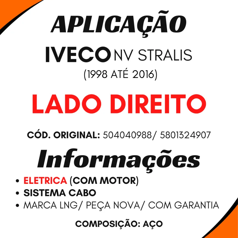 Máquina De Vidro Dir. Eletrica (C/Motor) Iveco Novo Stralis (1998 A