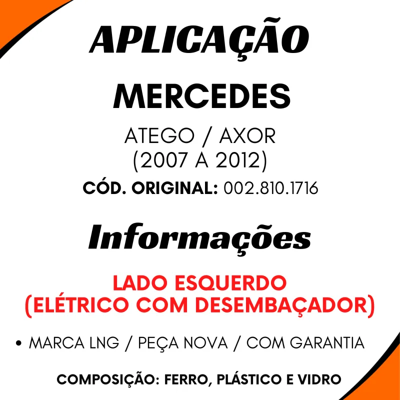 Espelho Retrov. Esq. Eletr. C/ Desemb. Axor/ Atego