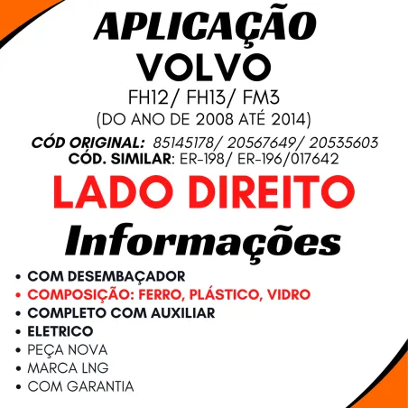 Espelho C/ Desemb. Dir. Fh12/ Fh13/ Fm3