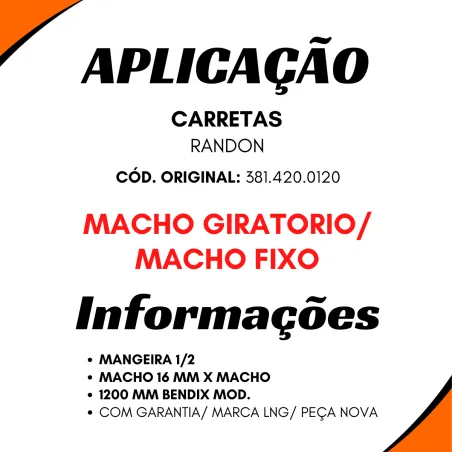 Flexivel Freio Randon Mang.1/2 (Macho 16 Mm X Macho) 1200 Mm Bendix
