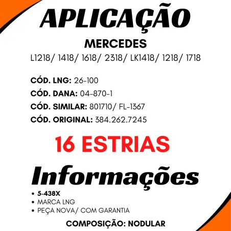 Terminal Câmbio Nodular 16 Estrias Mbb 1418/ 1618/ 2318/ Lk1418