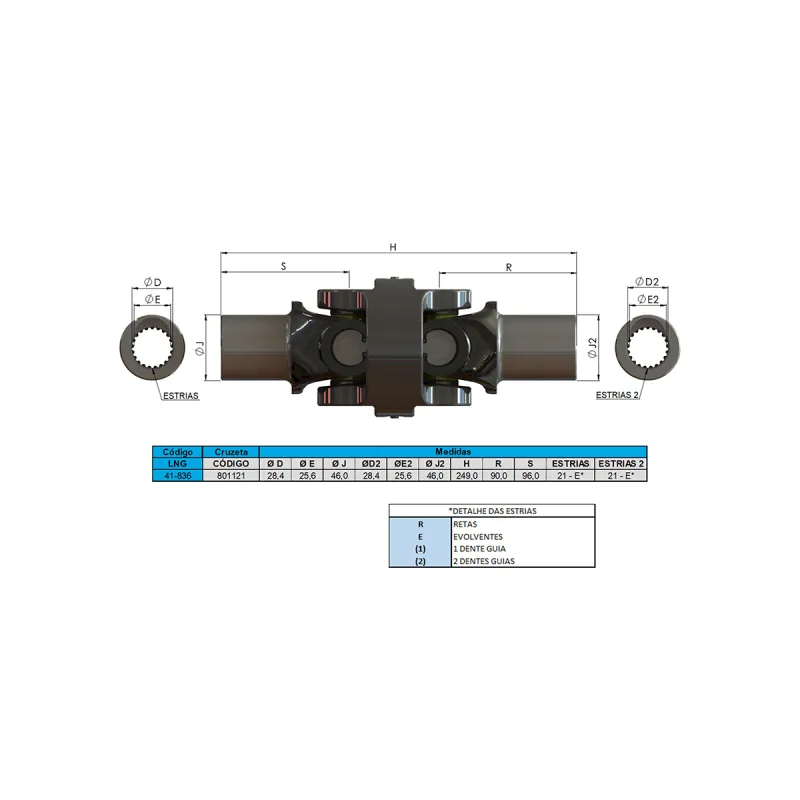 Cardan Completo 21 Estrias New Holland Valtra Acgo John Deere