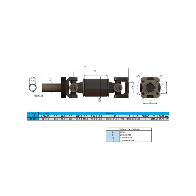 Cardan Completo (Traseiro) Gen. Motors  S10  - 1525mm