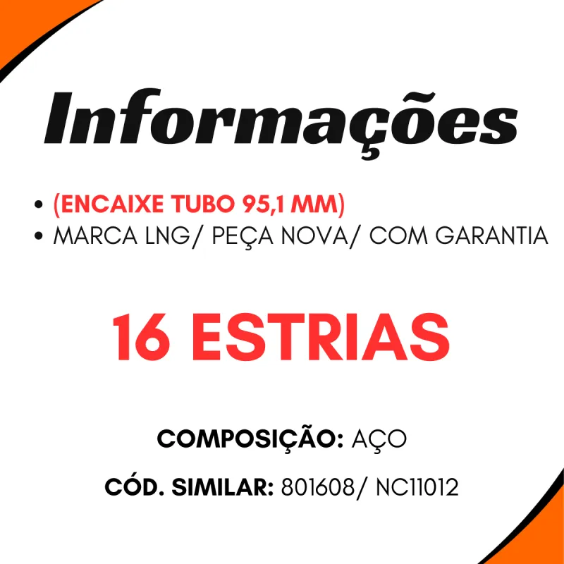 Ponteira Cardan Tras. Mbb/ Vw/ Iveco/ Ford/ Navistar 16 Estrias Tubo