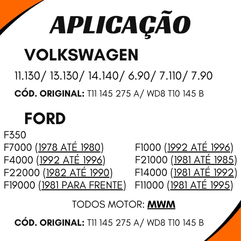 Tensor Correia Ford F1000 F4000 Vw 6.90/ 7.90/ 7.110/ 11.130/ 13.130/