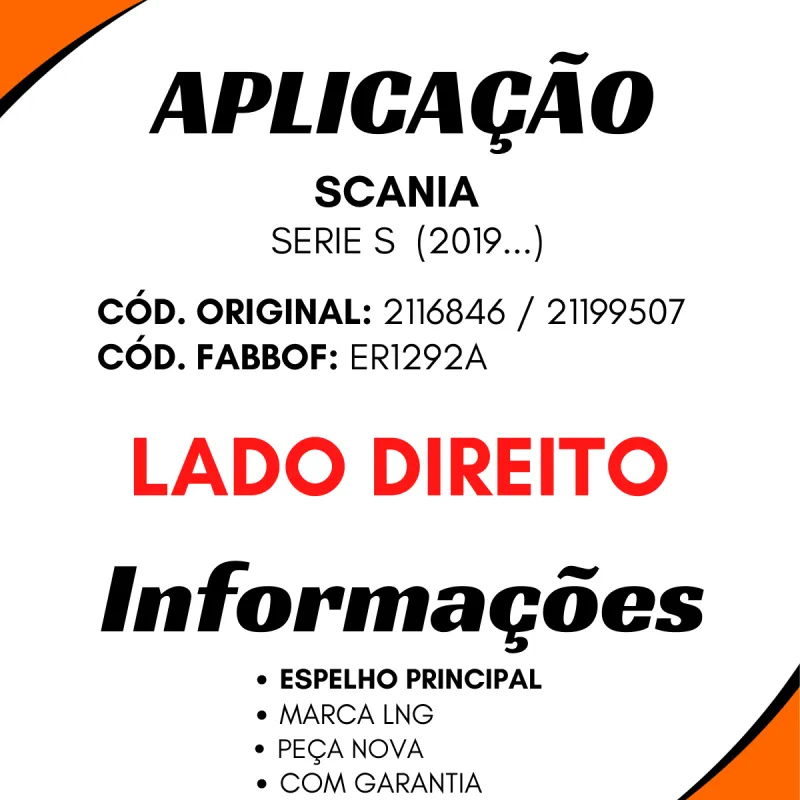 Vidro Espelho Princ. Dir. Scania Série S 2019...