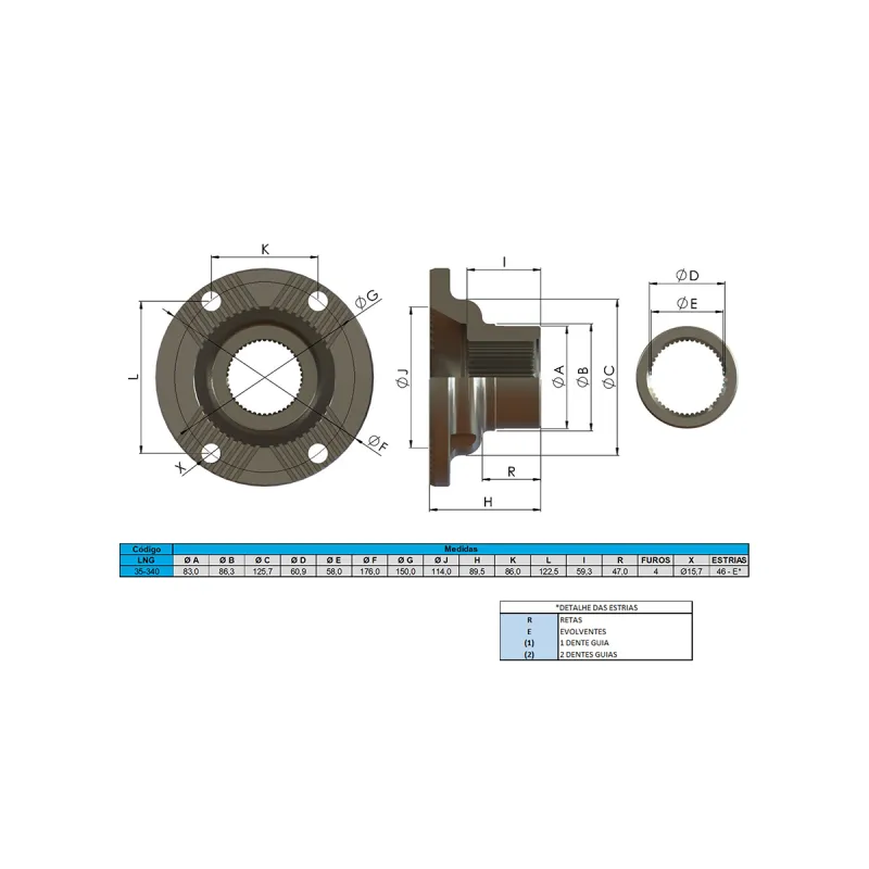 Flange Diferencial Iveco 93163124/ Vw 2t2525 283a/ Volvo 20438622/