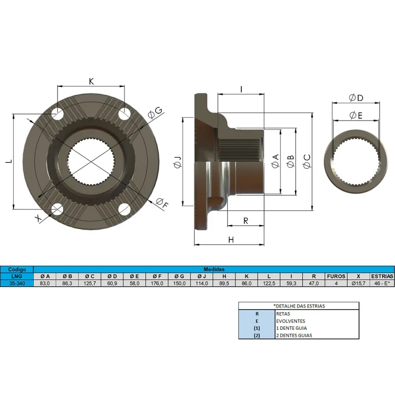 Flange Diferencial Iveco 93163124/ Vw 2t2525 283a/ Volvo 20438622/