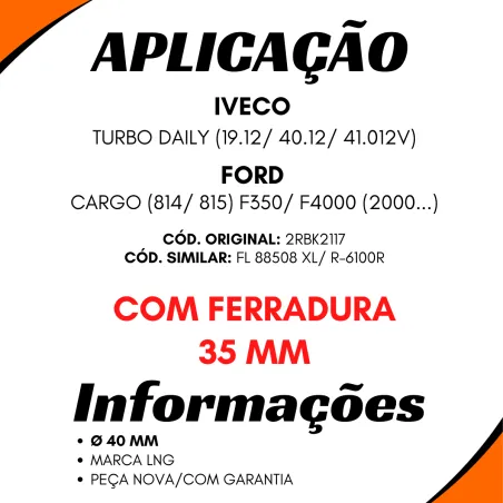 Rolamento Cardan C/Borracha 40mm Ford F350 F4000 Iveco Daily
