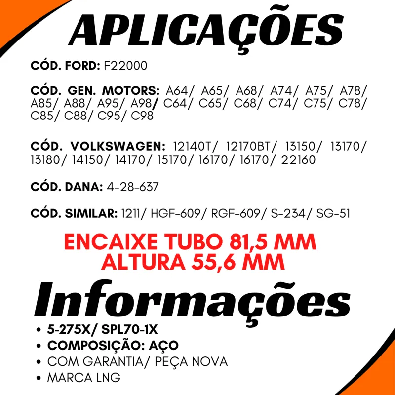 Garfo Cardan Tubo 81,5 Mm Altura 55,6 Mm (5-275x)