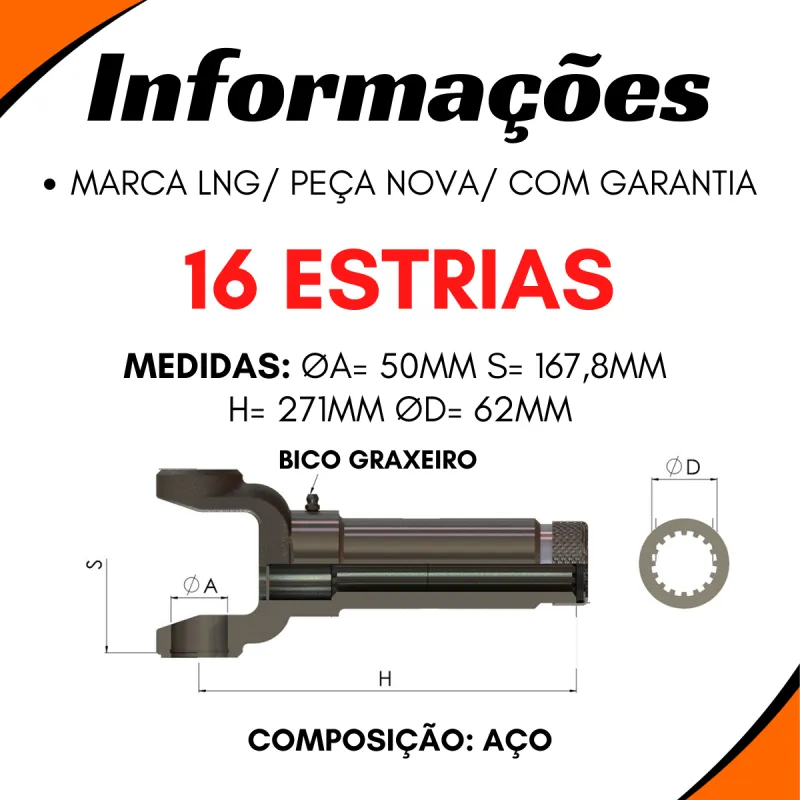 Luva Cardan Volvo 6885157/ Iveco 7.110.995/ Fiat 190h -16 Estrias