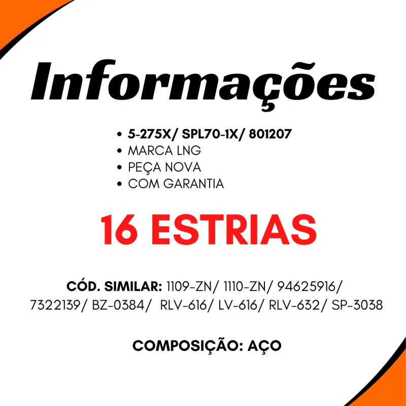 Luva 16 Estrias Gm Ford Mbb Vw