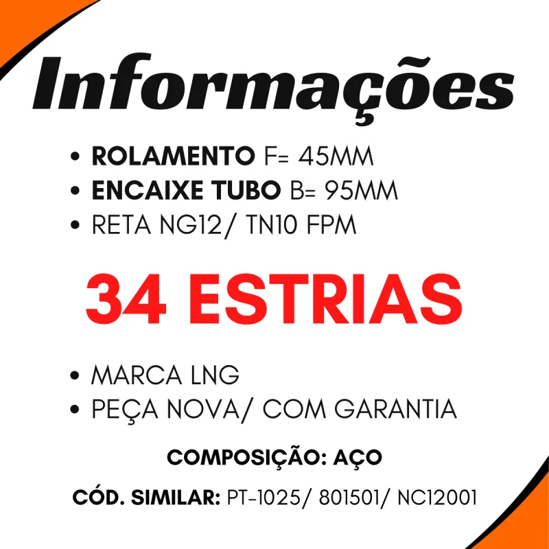 Ponteira Cardan C/ Rosca 34 Estrias 45mm