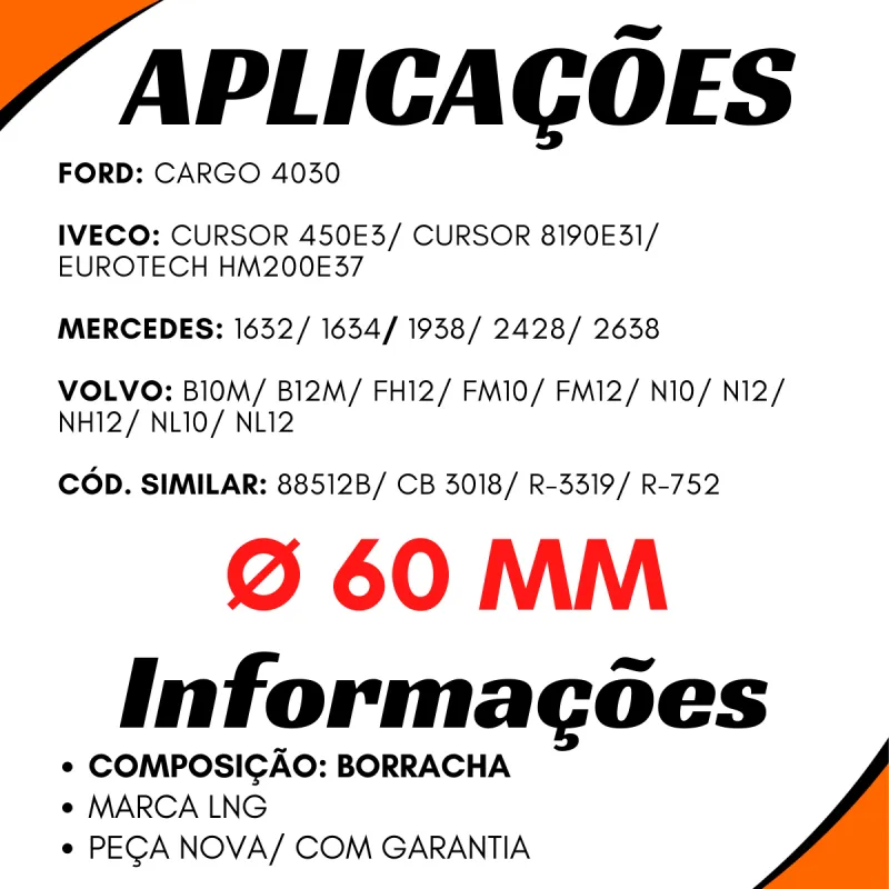 Borracha Rolamento Cardan Vw/ Iveco/ Mbb/ Ford/ Volvo Ø 60 Mm