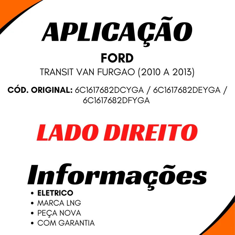 Espelho Retrovisor Dir. Eletr. Ford Transit Furgão (2010 A 2013)