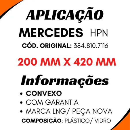 Espelho Retrovisor Convexo Mbb Hpn Todos 1418/ 1618/ 1621/ 1935/ 1941