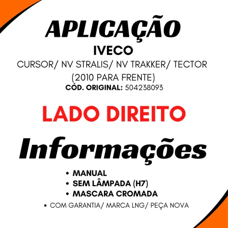 Farol Principal Dir. Manual Novo Stralis/ Novo Trakker/ Tector/