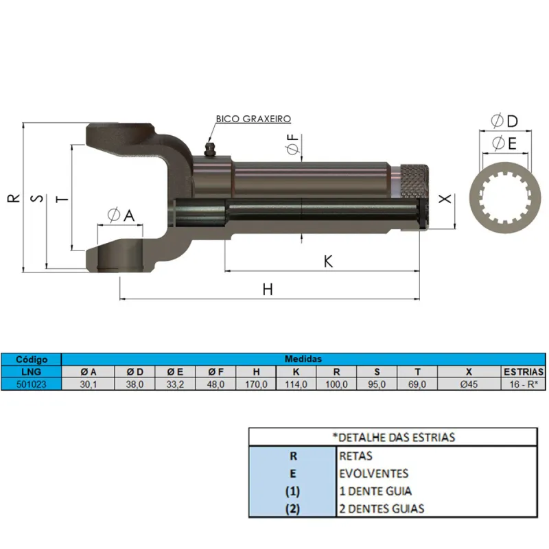 Luva Cardan Toyota Pick-Up/ Gm C14/ 1414 16 Estrias (5-178x) Aço