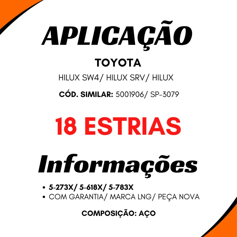 Luva Cardan Hilux 3.0 Cd 4x4/ Srv 2.7 Diesel Mecanica Cd 4x4/ Srv- 18