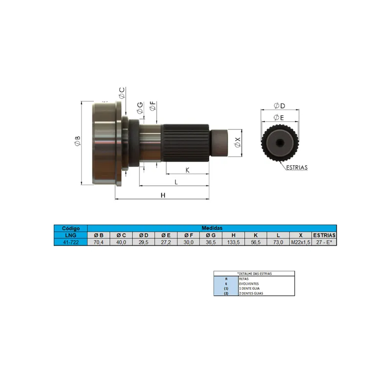 Ponteira Cardan (C/Rosca) L200 Triton/ L200 Nr-Sds/ L200 Di-Dh 27