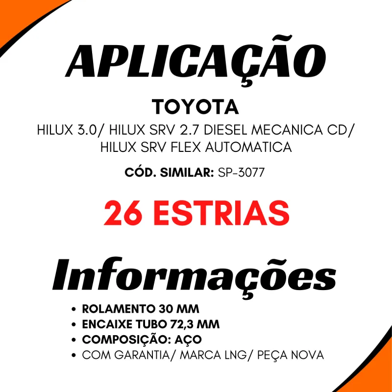 Ponteira Cardan (C/Rosca) Hilux 3.0/ Srv 2.7/ Srv Flex Automática 