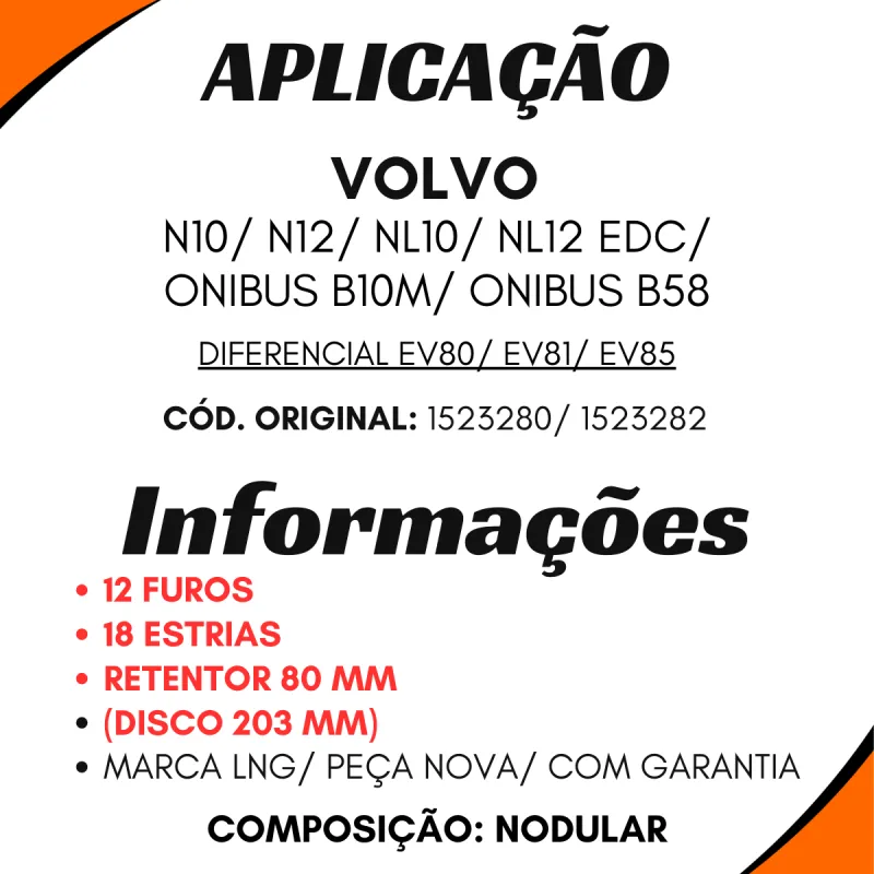 Flange Diferencial Volvo N10/ N12/ Nl10/ Nl12/ B10m/ B58 12 Furos 18