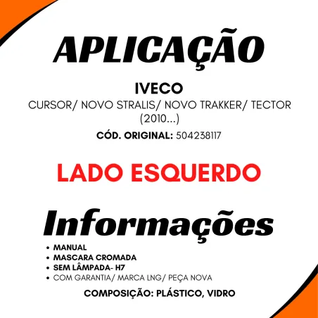 Farol Principal Esq. Manual Novo Stralis/ Novo Trakker/ Tector/