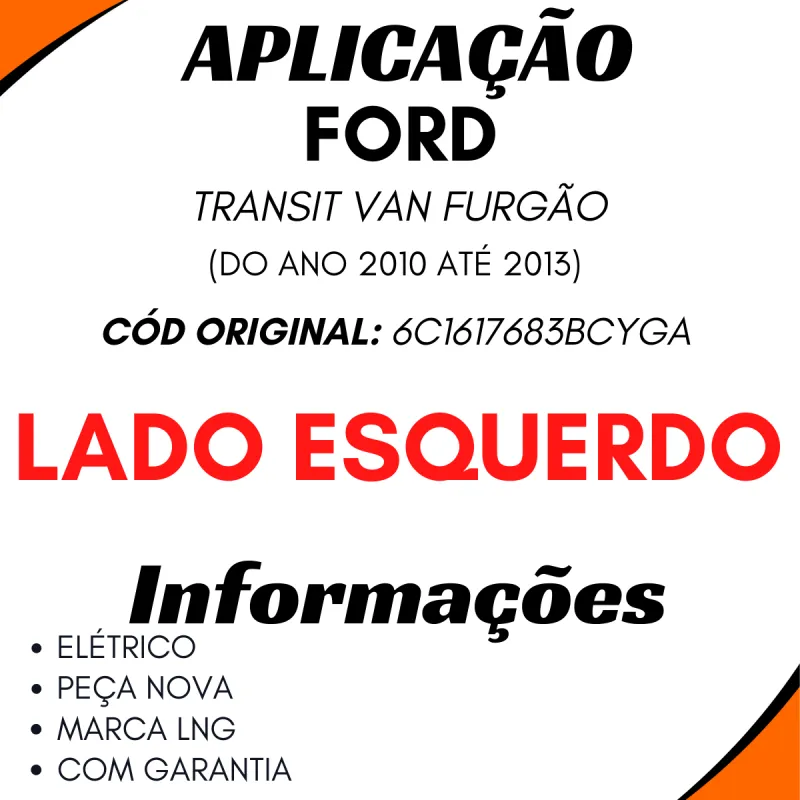 Espelho Retrovisor Esq. Eletr. Ford Transit Van Furgão (2010 A 2013)