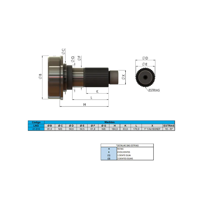 Ponteira Cardan (C/Rosca) Case W36/ Dinapac Ct25/ Cp21 16 Estrias