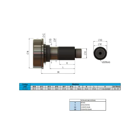 Ponteira Cardan (C/Rosca) Case W36/ Dinapac Ct25/ Cp21 16 Estrias