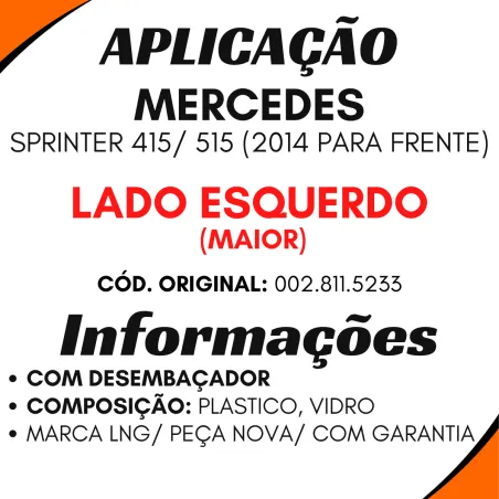 Vidro Espelho Esq. C/Desemb. Sprinter 415/ 515 (2014...)