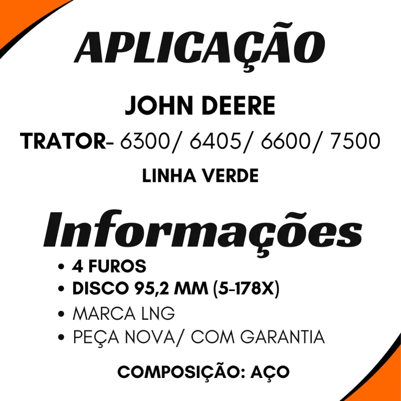Flange Cardan (De Orelha) John Deere 6300/ 6405/ 6600/ 6605/ 7500