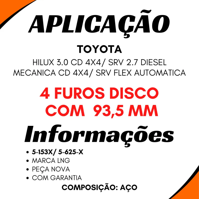 Flange Cardan (De Orelha) Hilux 3.0 Cd 4x4/ Srv 2.7 Diesel Mecanica
