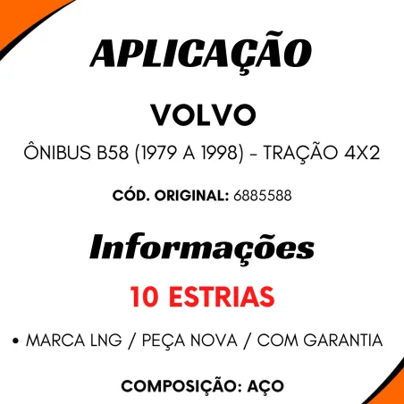 Ponteira Cardan (C/Rosca) Volvo B58 10 Estrias Rolam. 45 Mm (Encaixe