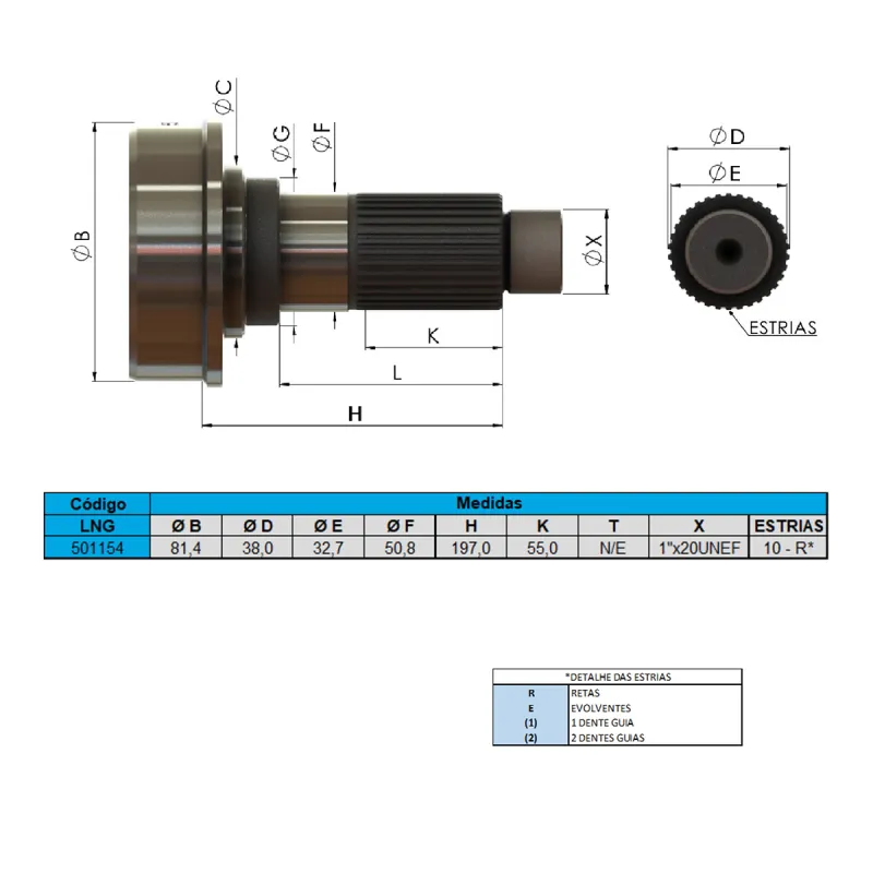 Ponteira Cardan (C/Rosca) Case W20/ Clark/Michigan/ Caterpillar - 10