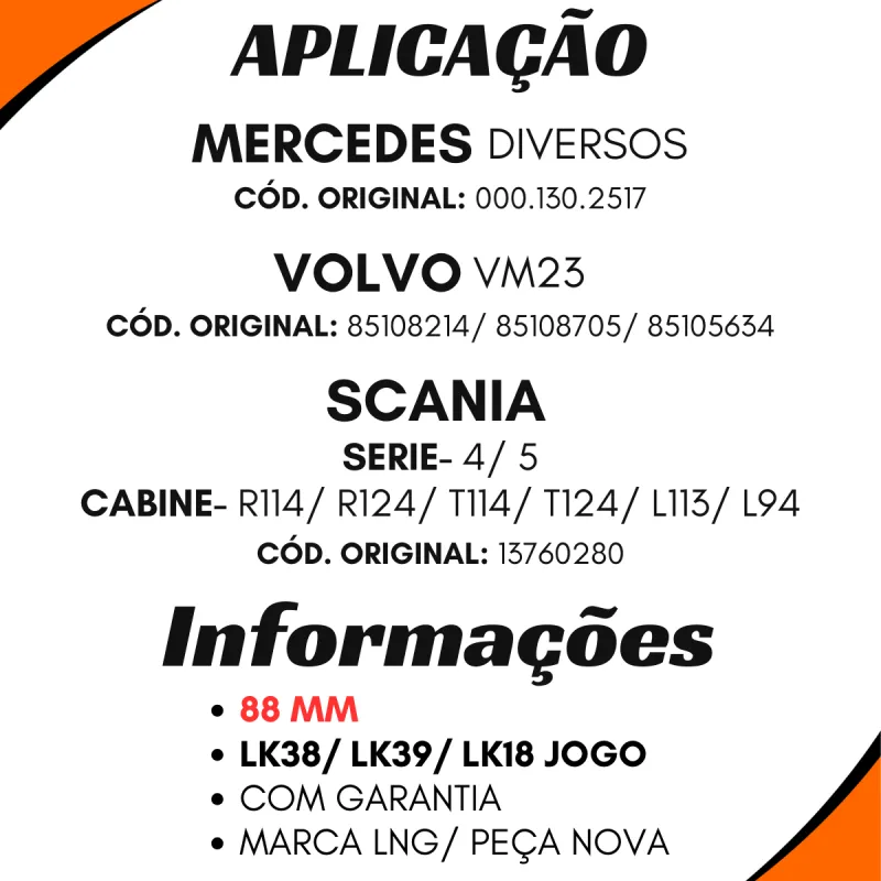 Pistao Compressor C/ Aneis Scania 13760280 Volvo 85108705  Mbb