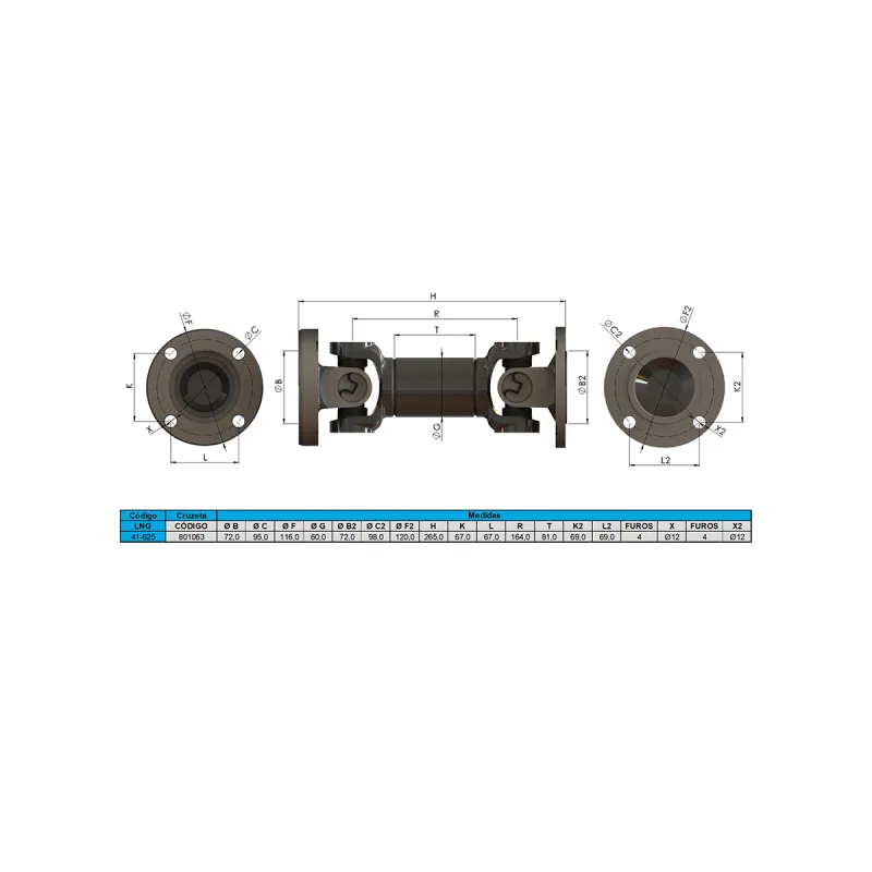 Cardan Completo John Deere A-265 Mm