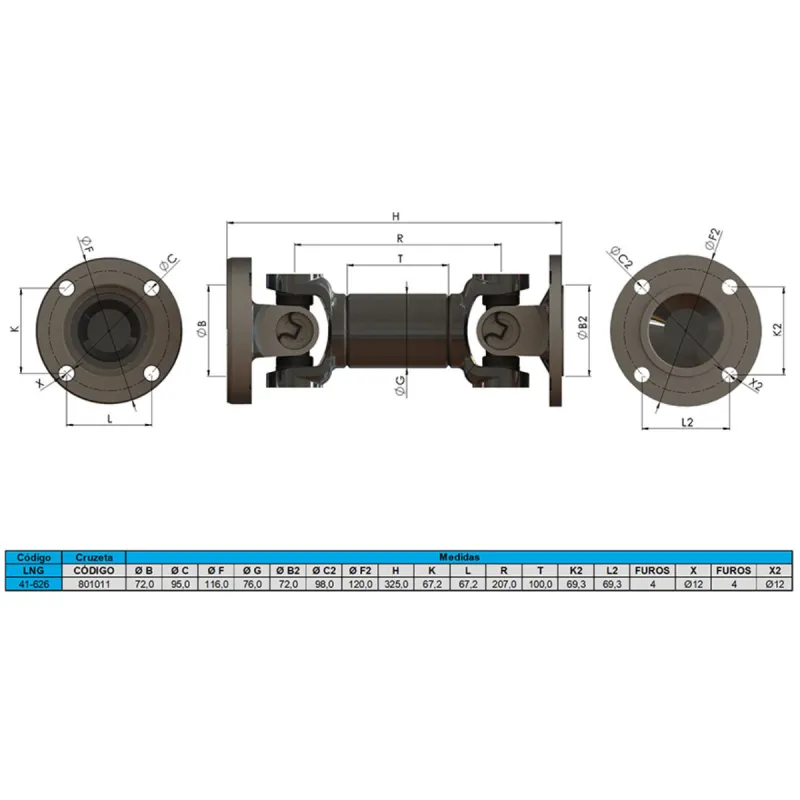 Cardan Completo John Deere 6300/ 6405/ 6600/ 6605/ 7500