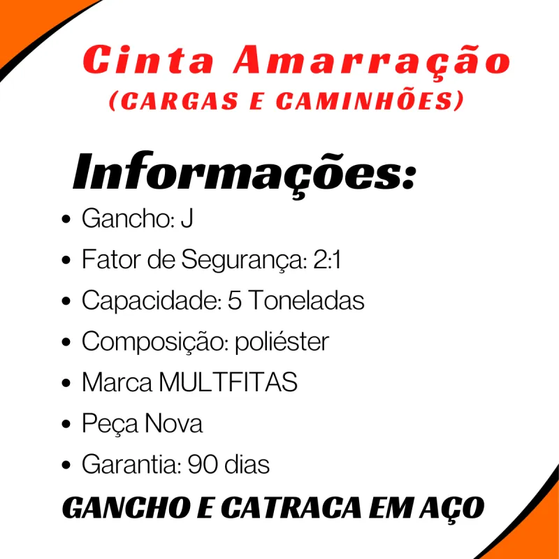 Kit Catraca + Cinta Amarracao 5 Ton 9 Metros Rabicho Carga Cor